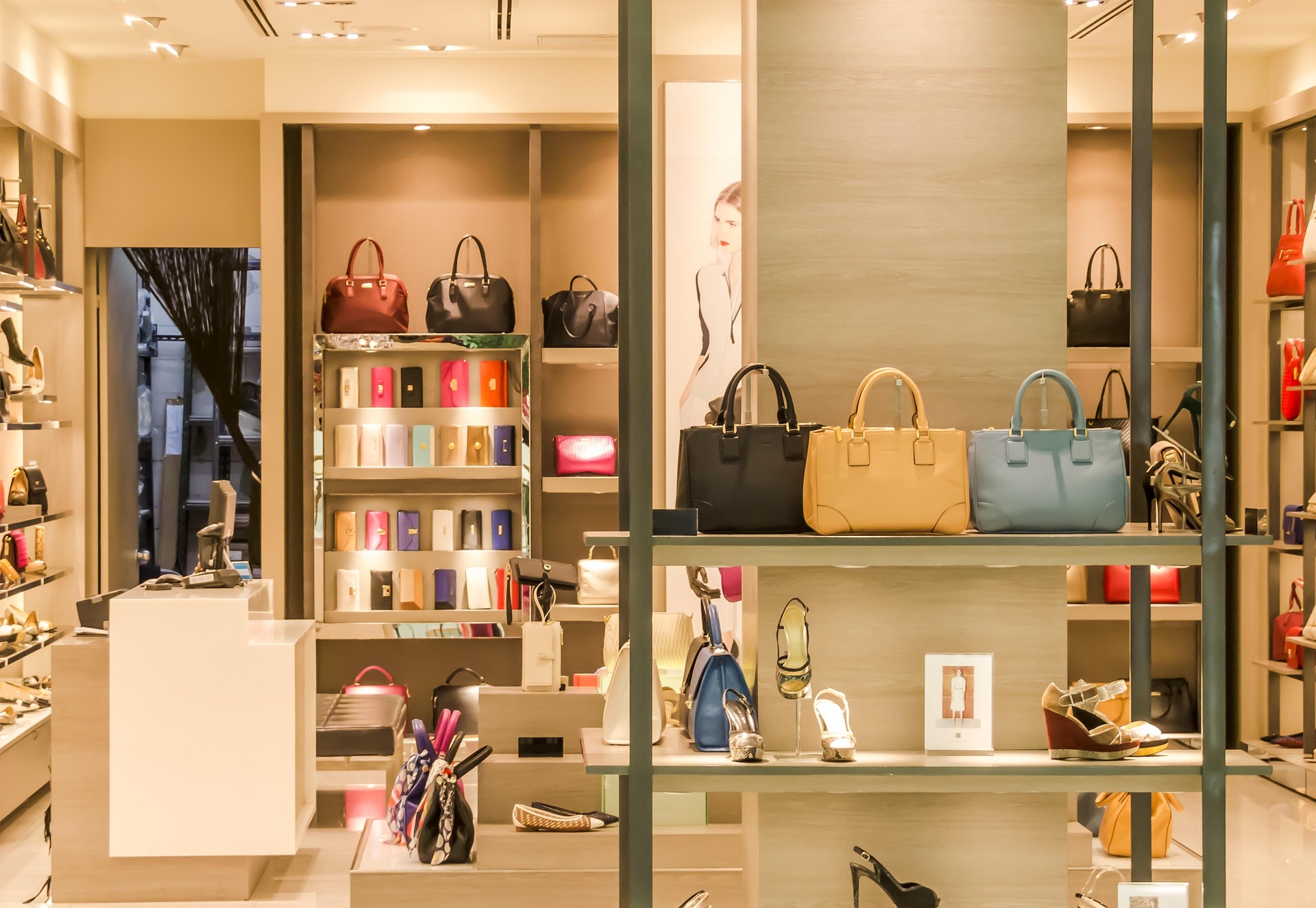 Retail-packed designer store, featuring maximum space usage.